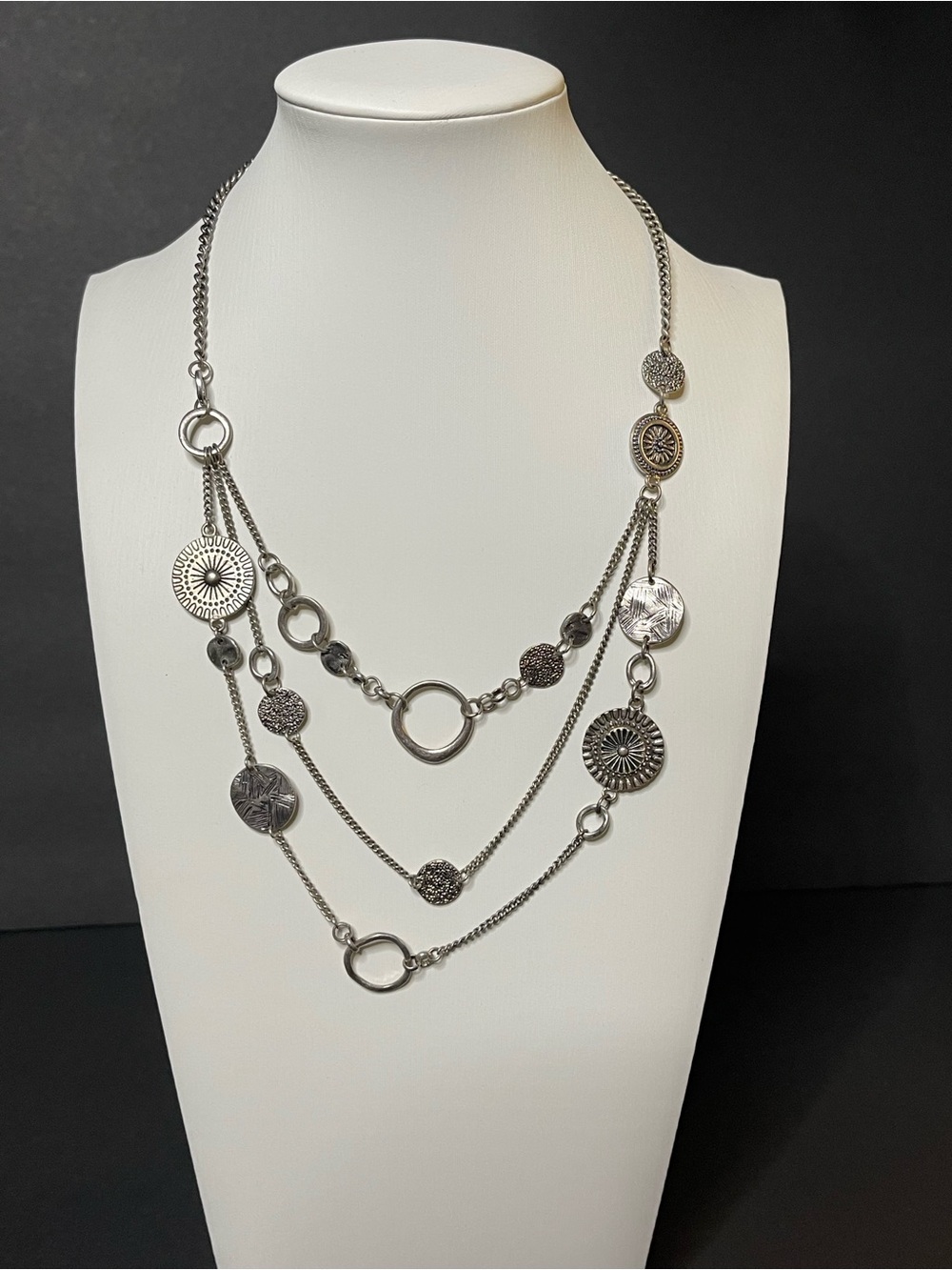 Silver Multi-Layer Medallion Necklace - Women Jewelry